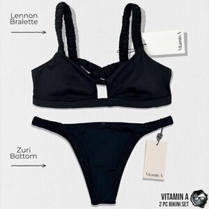 VITAMIN A SWIM ECOLUX 2 PIECE BIKINI SET: LENNON BRALETTE + ZURI BOTTOM IN BLACK